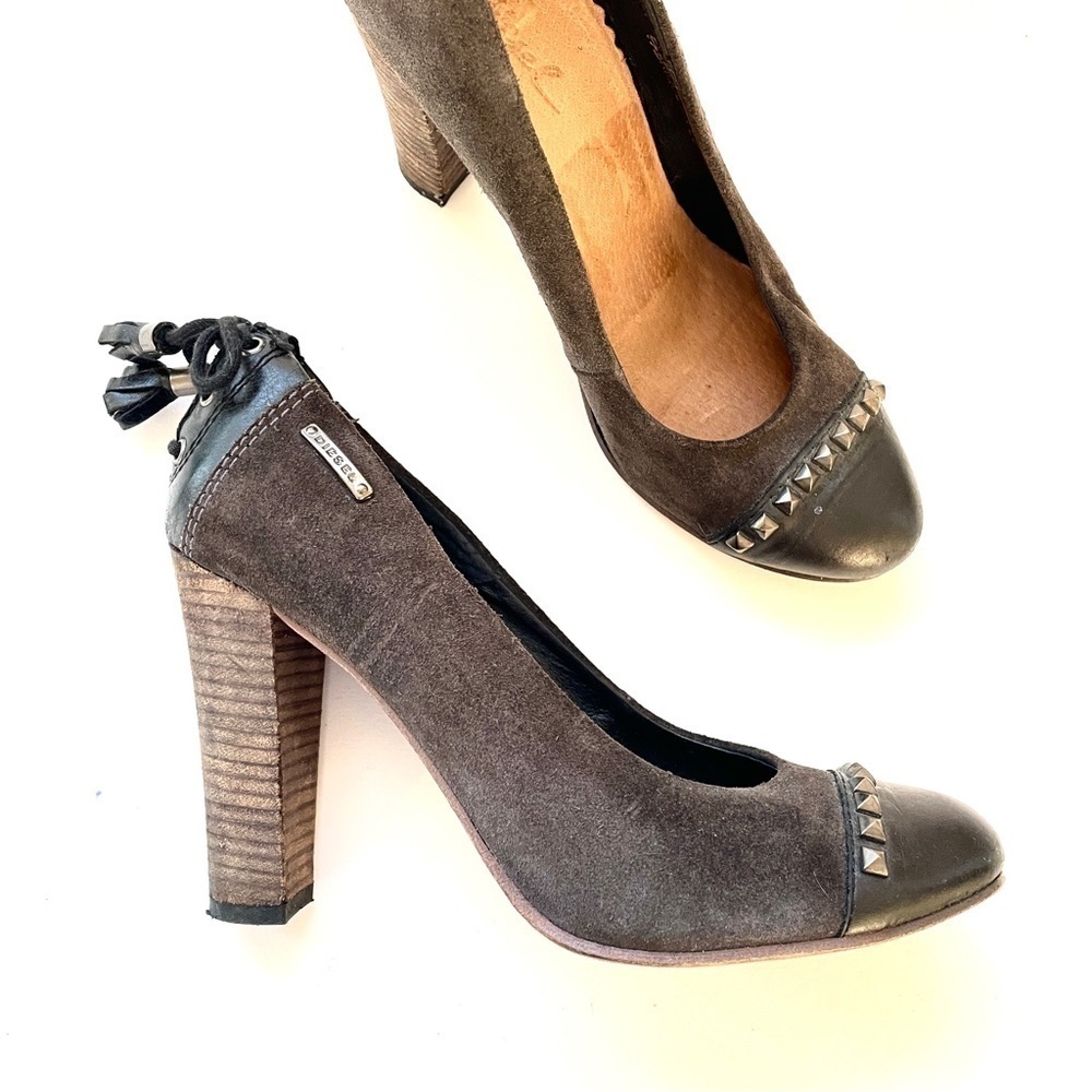 Diesel- Elegant Black Studded Heels Sz 8